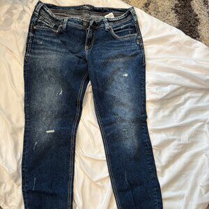 Silver Jeans Sam Womens 29/27 Blue Stretch Low Distressed Taper stretch relax fi
